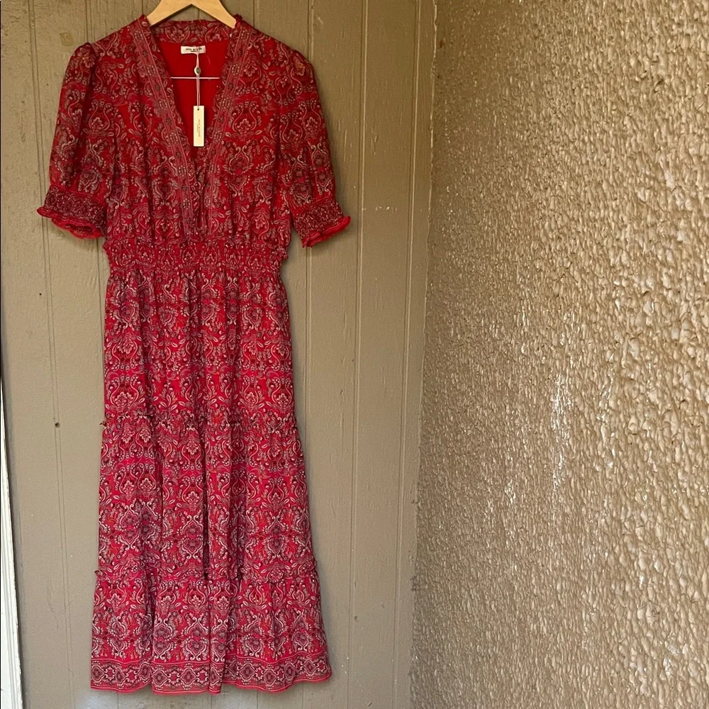 chinese dress ladies Max Studio Women's 3/4 Sleeve Maxi Dress, Red Art Nouveau kaleidoscope :  Amazon.de: Fashion